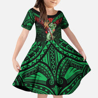 New Zealand ANZAC Day Kid Short Sleeve Dress Aotearoa Hei Tiki LT05 KID Green - Polynesian Pride