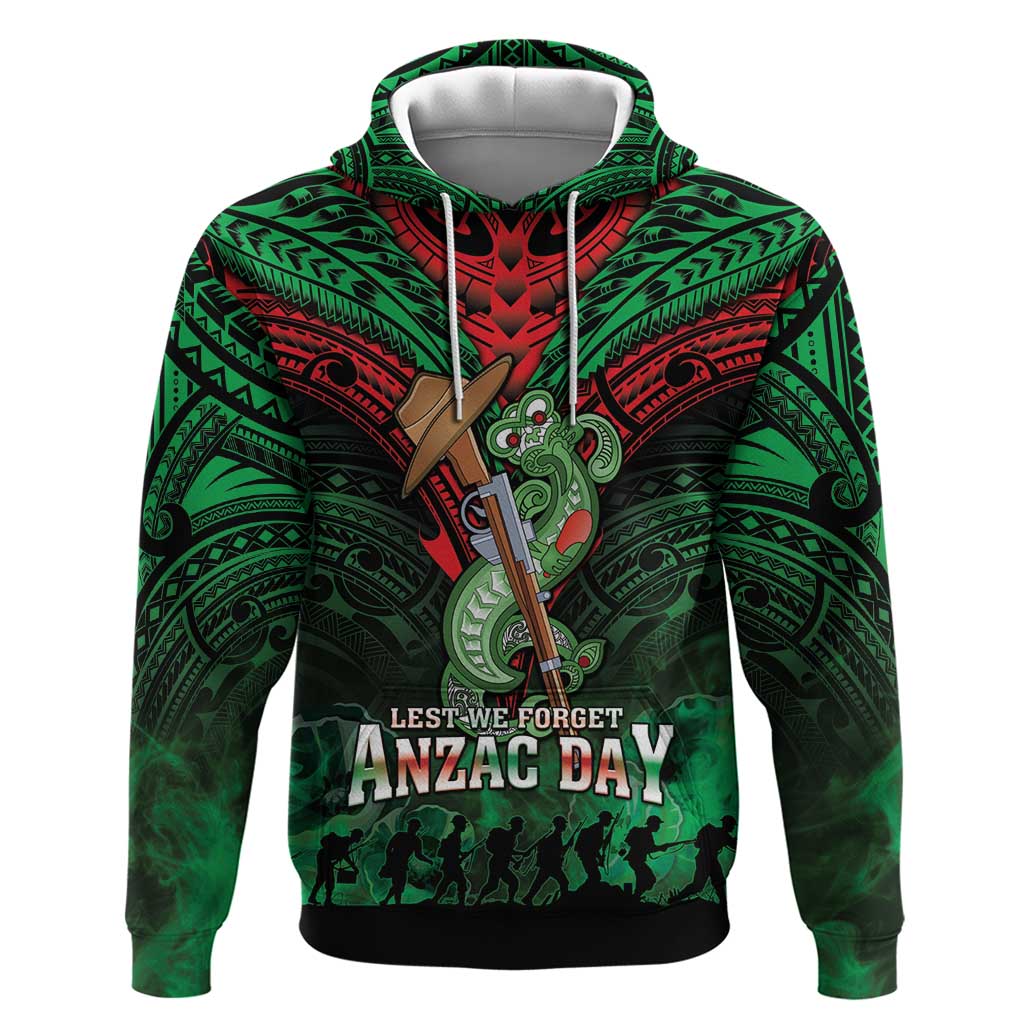 New Zealand ANZAC Day Zip Hoodie Aotearoa Hei Tiki LT05 Pullover Hoodie Green - Polynesian Pride