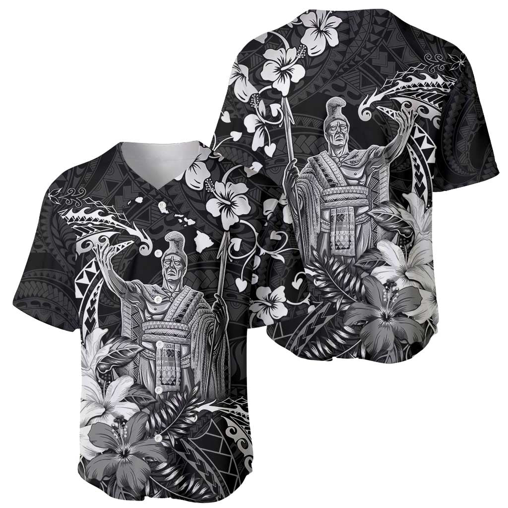 Hawaii King Kamehameha Day Baseball Jersey Polynesian Pattern Mix Hibiscus Black