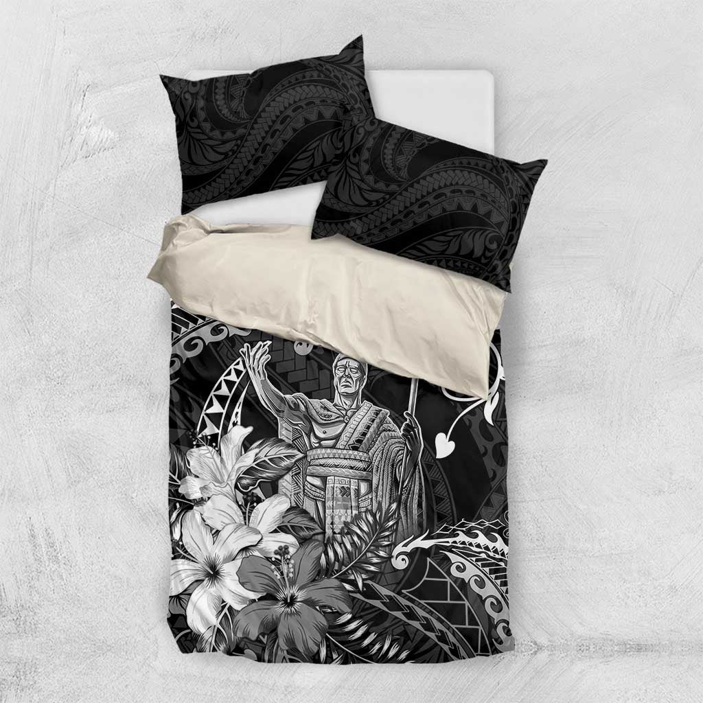 Hawaii King Kamehameha Day Bedding Set Polynesian Pattern Mix Hibiscus Black