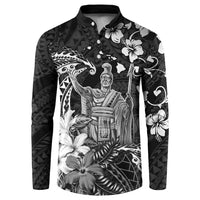 Hawaii King Kamehameha Day Button Sweatshirt Polynesian Pattern Mix Hibiscus Black