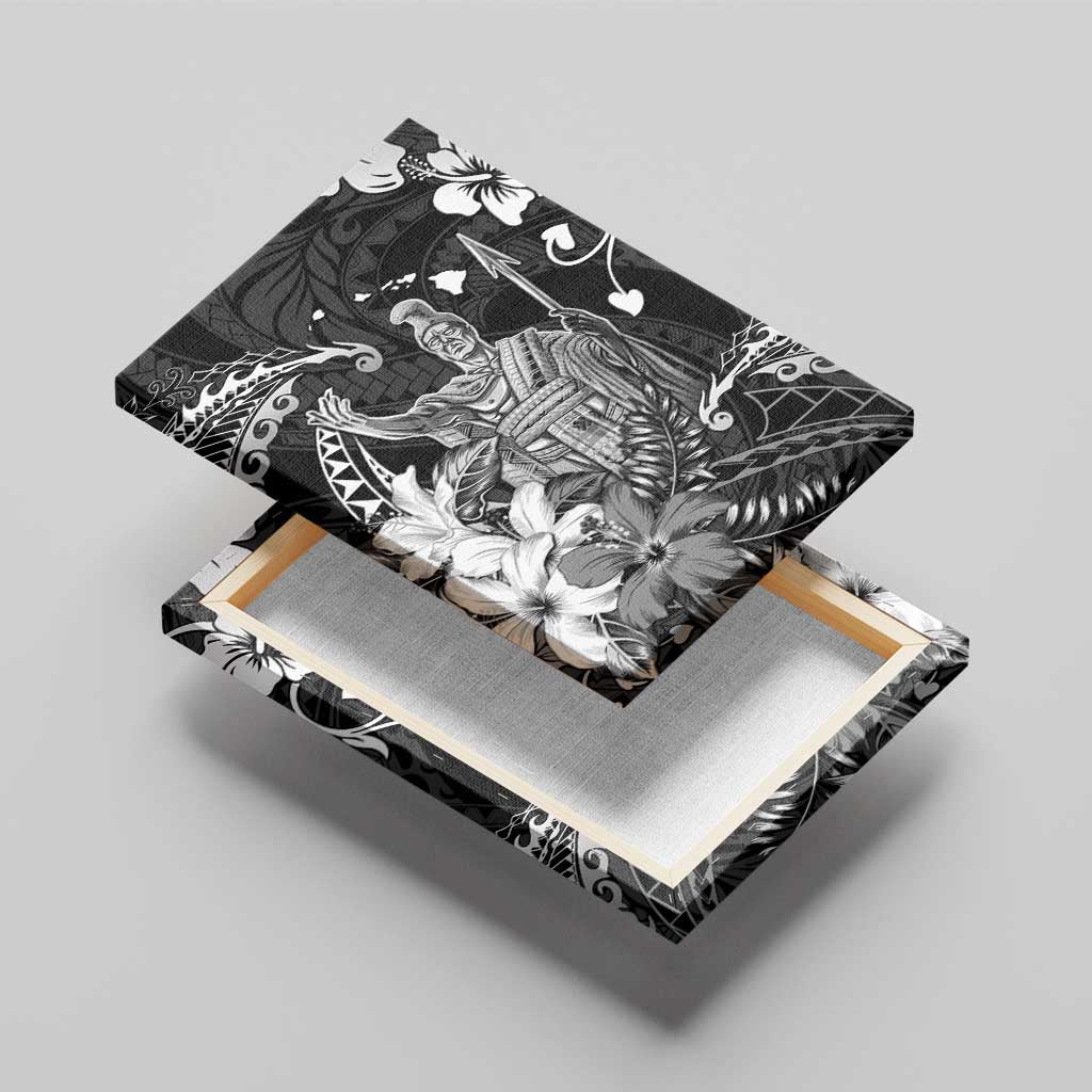 Hawaii King Kamehameha Day Canvas Wall Art Polynesian Pattern Mix Hibiscus Black