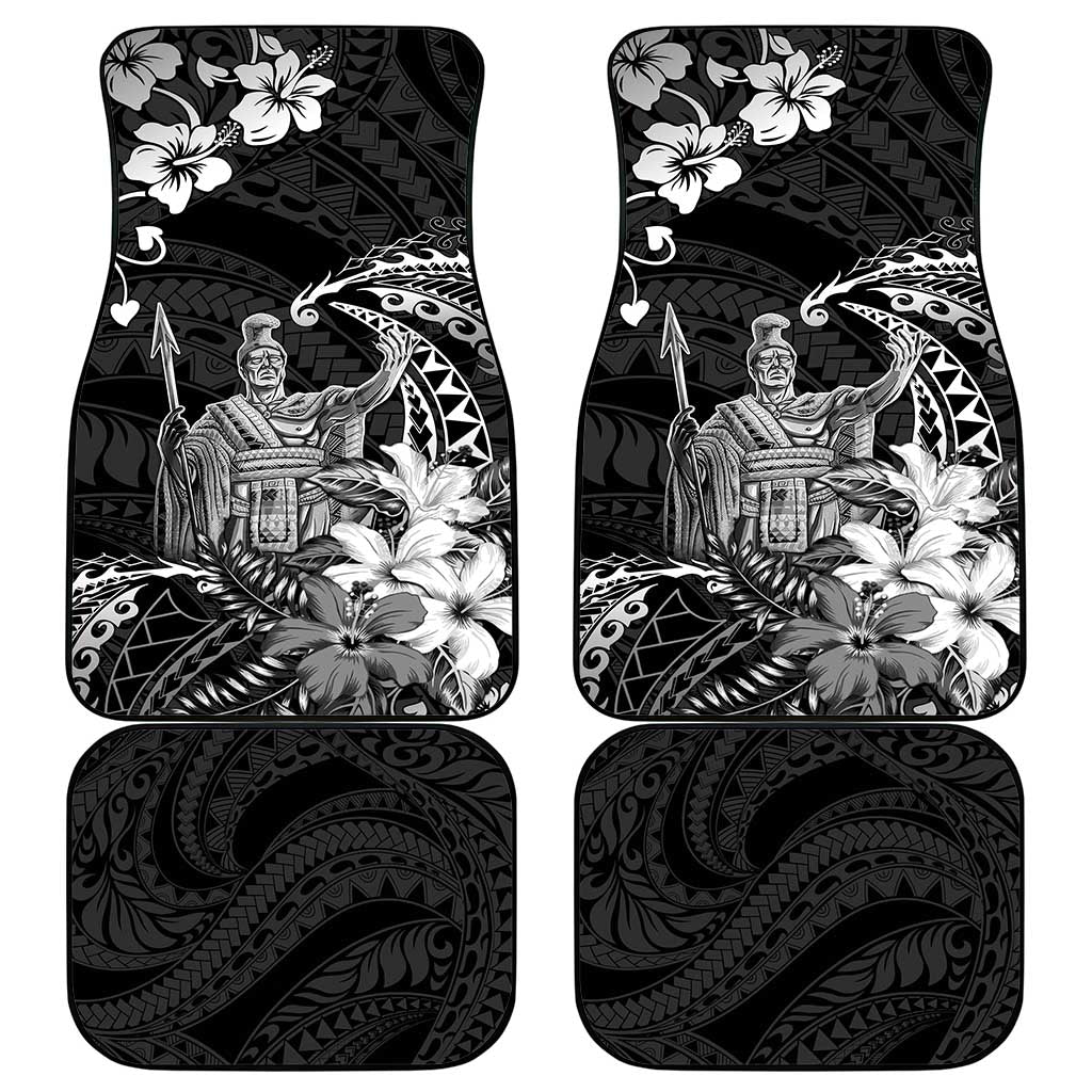 Hawaii King Kamehameha Day Car Mats Polynesian Pattern Mix Hibiscus Black
