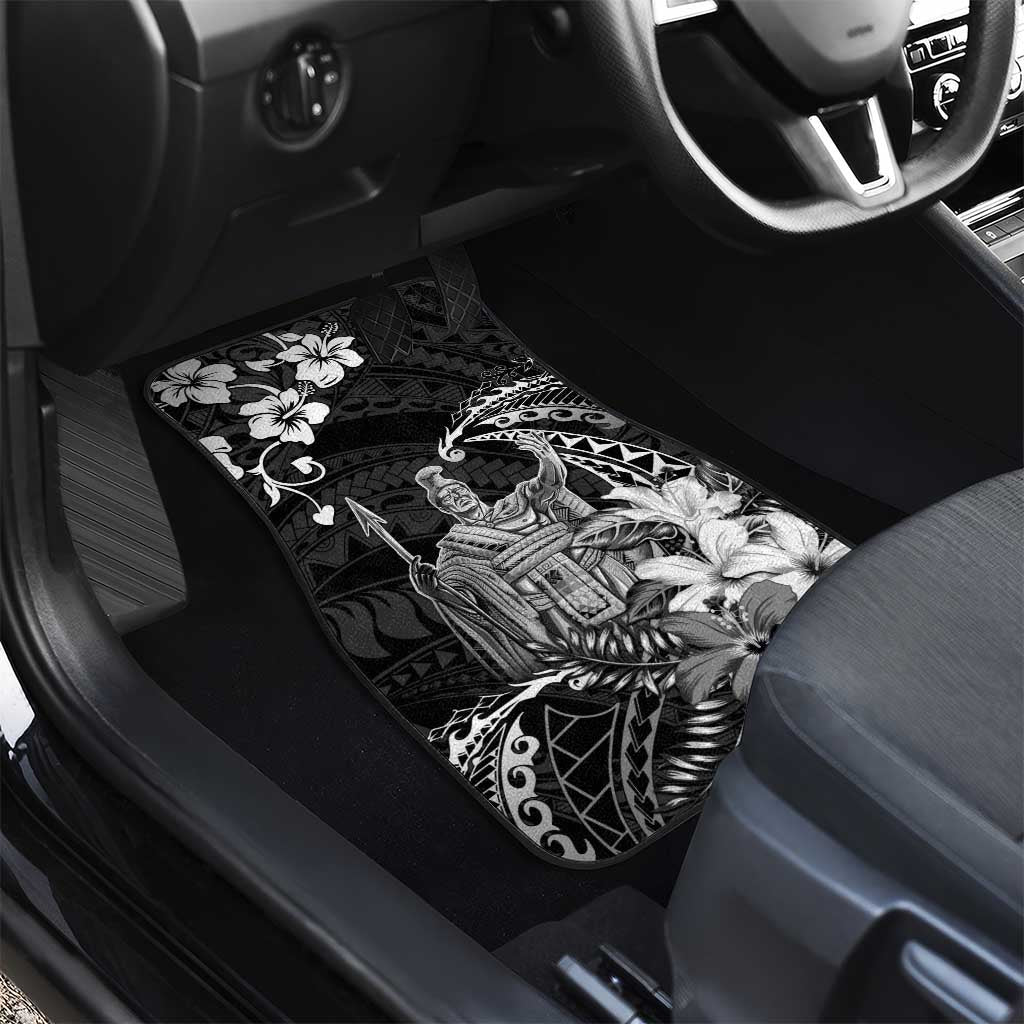 Hawaii King Kamehameha Day Car Mats Polynesian Pattern Mix Hibiscus Black