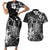Hawaii King Kamehameha Day Couples Matching Short Sleeve Bodycon Dress and Hawaiian Shirt Polynesian Pattern Mix Hibiscus Black