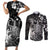 Hawaii King Kamehameha Day Couples Matching Short Sleeve Bodycon Dress and Long Sleeve Button Shirt Polynesian Pattern Mix Hibiscus Black