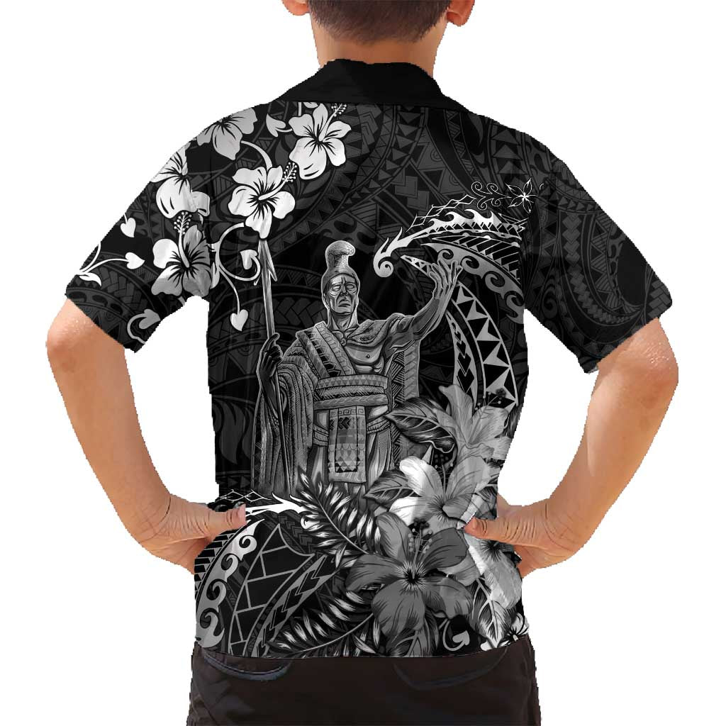 Hawaii King Kamehameha Day Family Matching Long Sleeve Bodycon Dress and Hawaiian Shirt Polynesian Pattern Mix Hibiscus Black