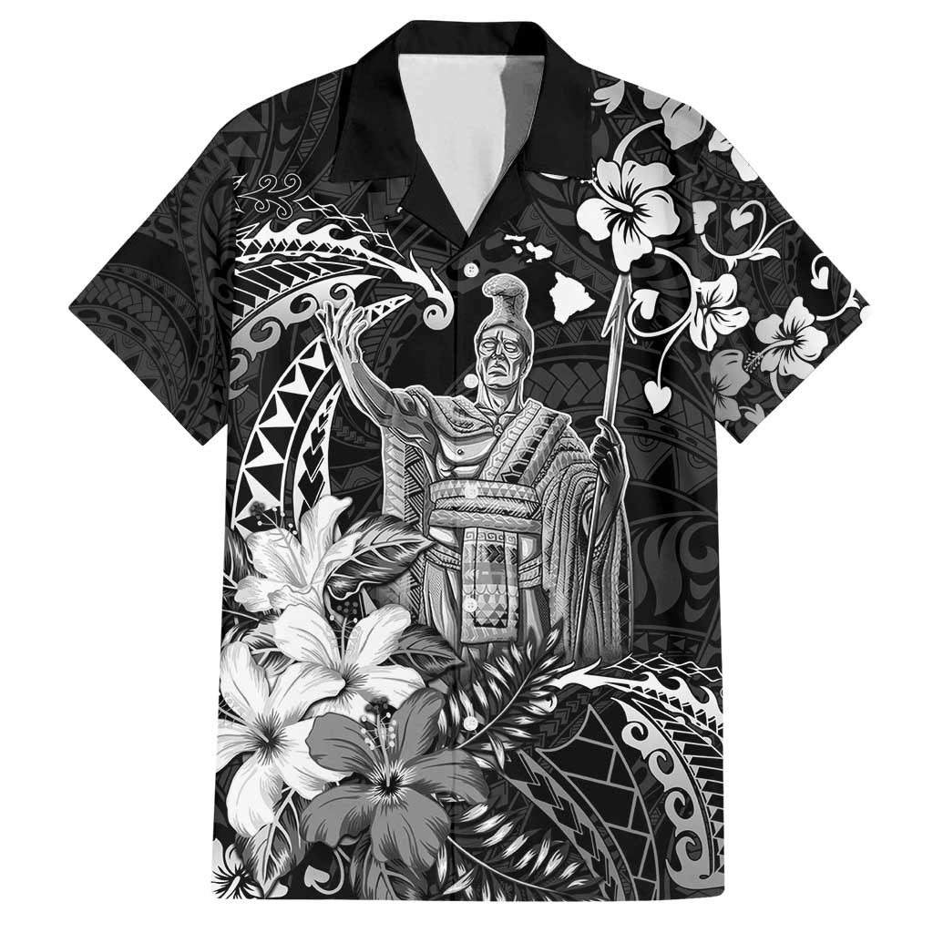 Hawaii King Kamehameha Day Family Matching Off Shoulder Maxi Dress and Hawaiian Shirt Polynesian Pattern Mix Hibiscus Black