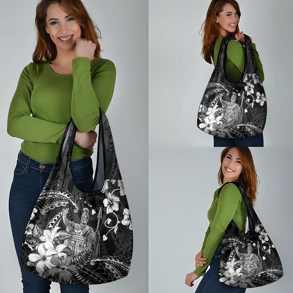 Hawaii King Kamehameha Day Grocery Bag Polynesian Pattern Mix Hibiscus Black LT05 - Polynesian Pride