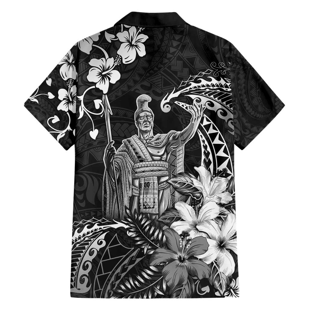 Hawaii King Kamehameha Day Hawaiian Shirt Polynesian Pattern Mix Hibiscus Black