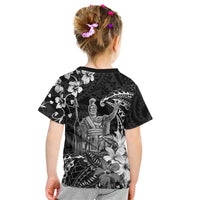 Hawaii King Kamehameha Day Kid T Shirt Polynesian Pattern Mix Hibiscus Black