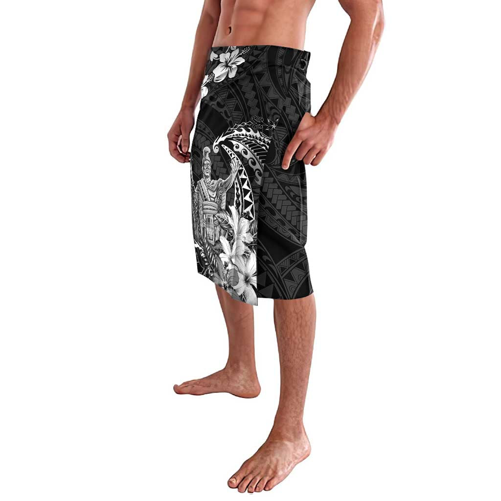 Hawaii King Kamehameha Day Lavalava Polynesian Pattern Mix Hibiscus Black