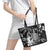 Hawaii King Kamehameha Day Leather Tote Bag Polynesian Pattern Mix Hibiscus Black
