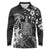 Hawaii King Kamehameha Day Long Sleeve Polo Shirt Polynesian Pattern Mix Hibiscus Black