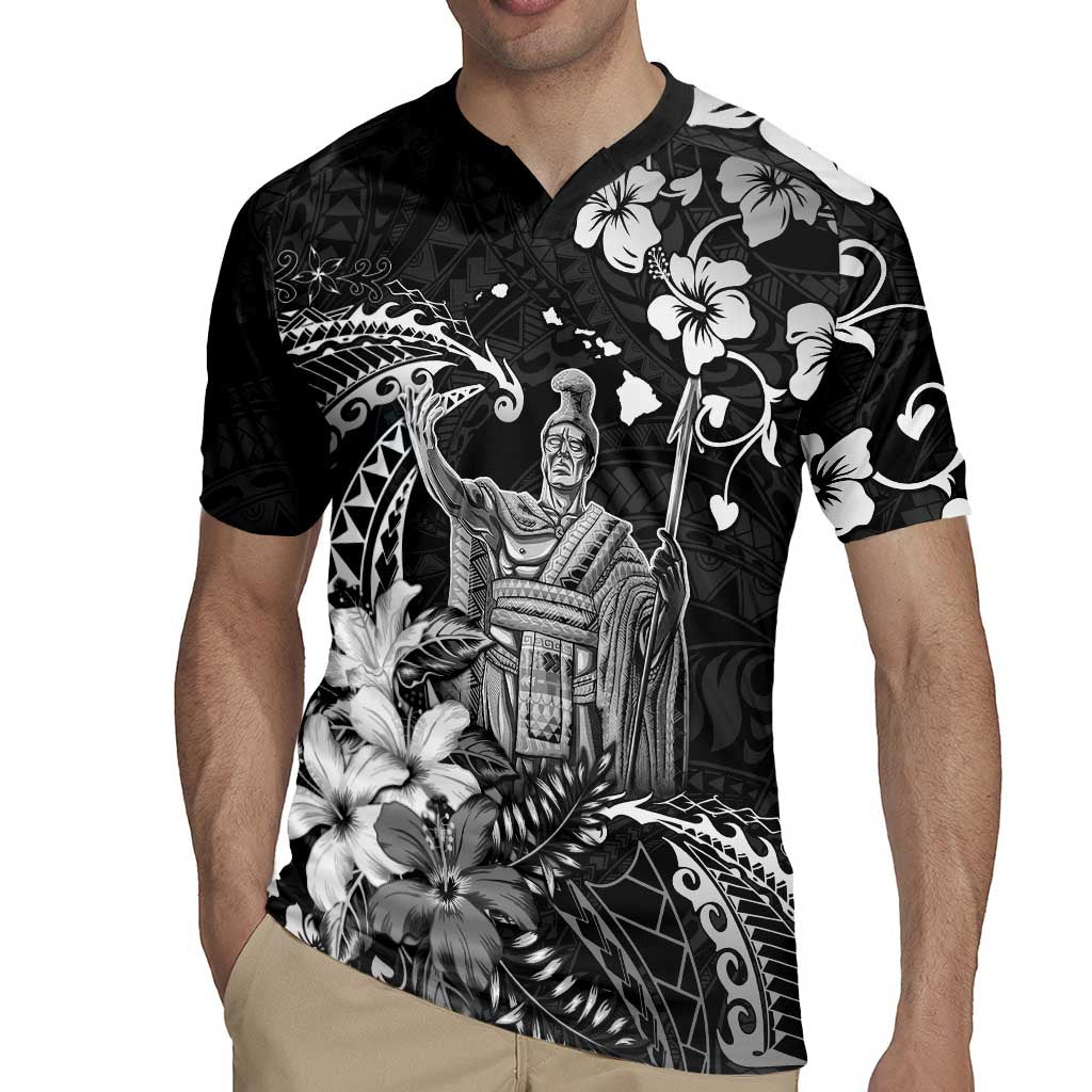 Hawaii King Kamehameha Day Rugby Jersey Polynesian Pattern Mix Hibiscus Black