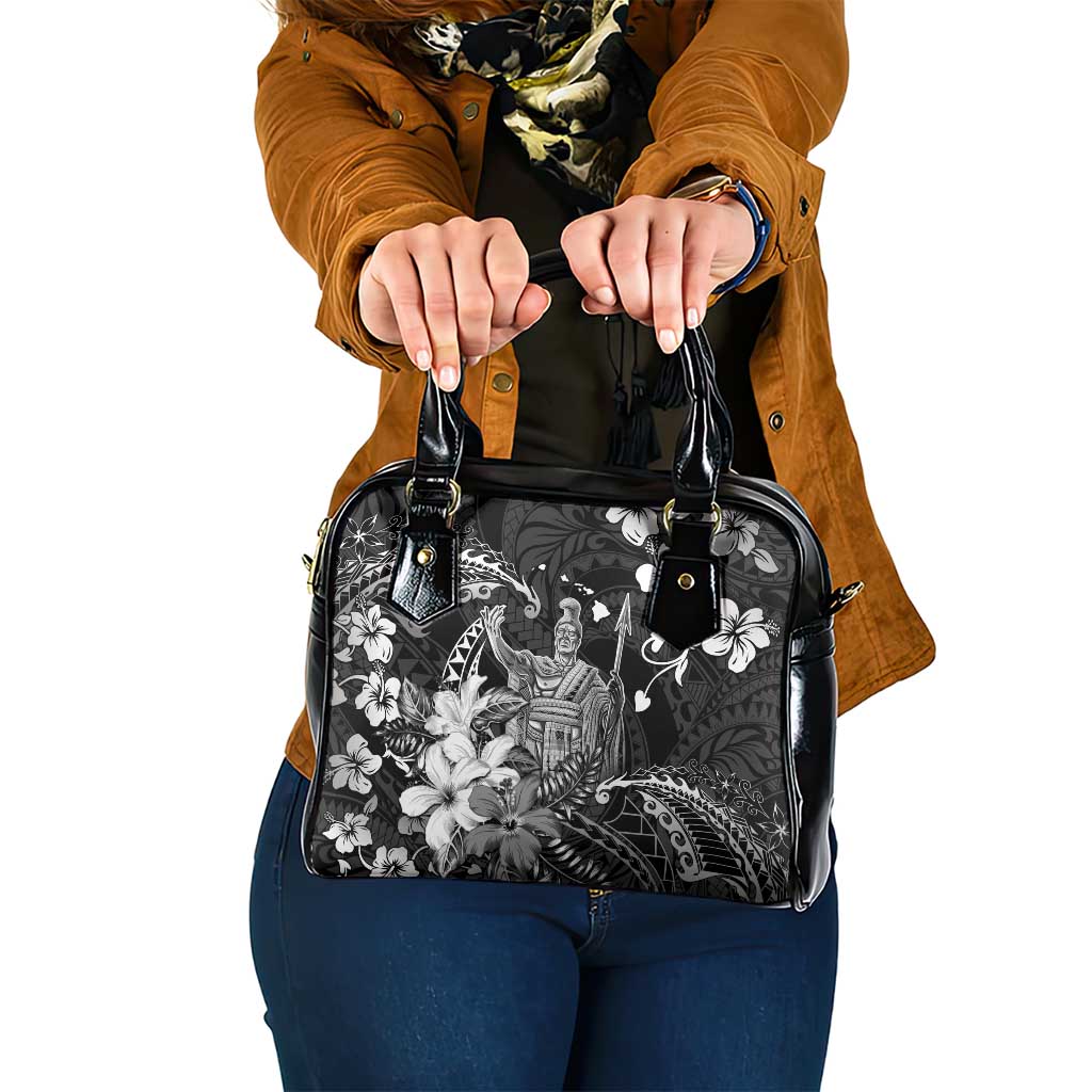 Hawaii King Kamehameha Day Shoulder Handbag Polynesian Pattern Mix Hibiscus Black