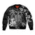 Hawaii King Kamehameha Day Sleeve Zip Bomber Jacket Polynesian Pattern Mix Hibiscus Black