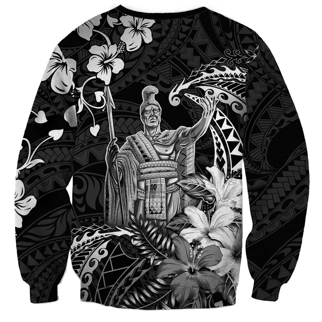 Hawaii King Kamehameha Day Sweatshirt Polynesian Pattern Mix Hibiscus Black