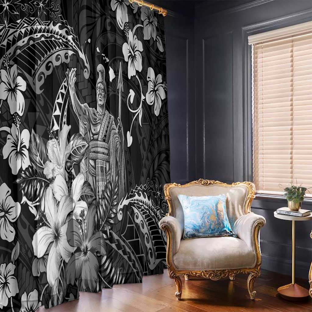 Hawaii King Kamehameha Day Window Curtain Polynesian Pattern Mix Hibiscus Black