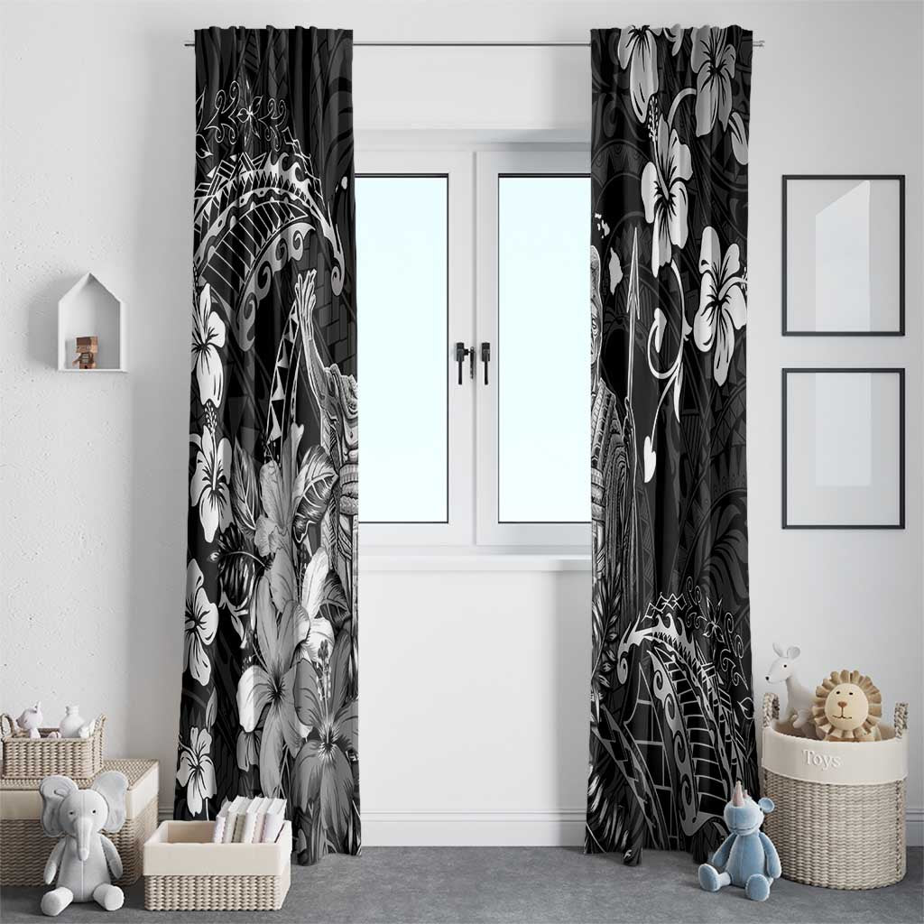 Hawaii King Kamehameha Day Window Curtain Polynesian Pattern Mix Hibiscus Black