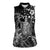 Hawaii King Kamehameha Day Women Sleeveless Polo Shirt Polynesian Pattern Mix Hibiscus Black