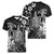 Hawaii King Kamehameha Day Women V-Neck T-Shirt Polynesian Pattern Mix Hibiscus Black