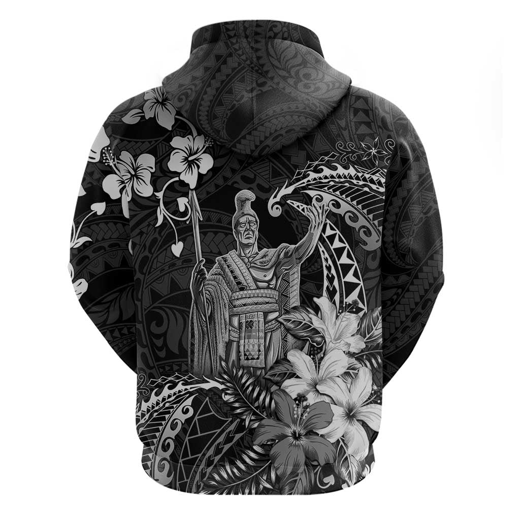 Hawaii King Kamehameha Day Zip Hoodie Polynesian Pattern Mix Hibiscus Black