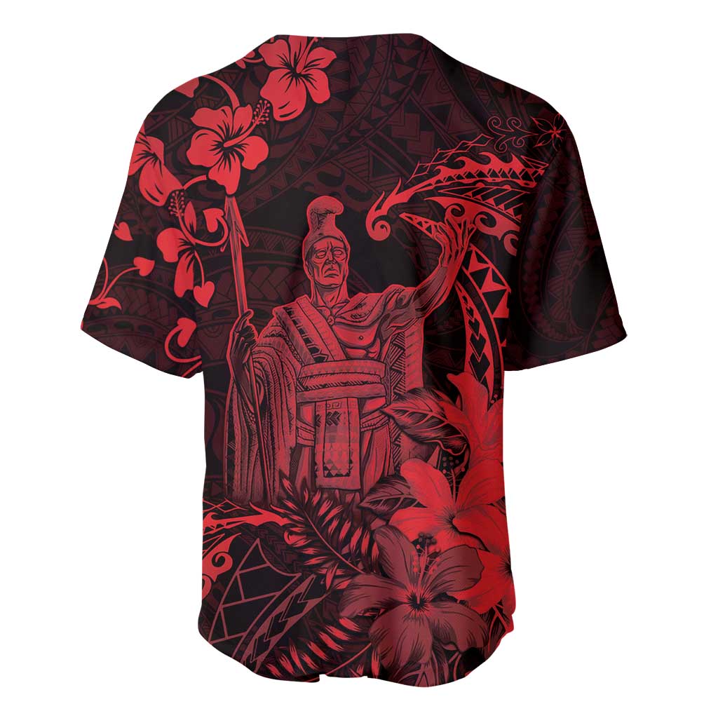 Hawaii King Kamehameha Day Baseball Jersey Polynesian Pattern Mix Hibiscus Red