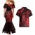 Hawaii King Kamehameha Day Couples Matching Mermaid Dress and Hawaiian Shirt Polynesian Pattern Mix Hibiscus Red