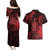 Hawaii King Kamehameha Day Couples Matching Puletasi and Hawaiian Shirt Polynesian Pattern Mix Hibiscus Red