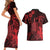 Hawaii King Kamehameha Day Couples Matching Short Sleeve Bodycon Dress and Hawaiian Shirt Polynesian Pattern Mix Hibiscus Red