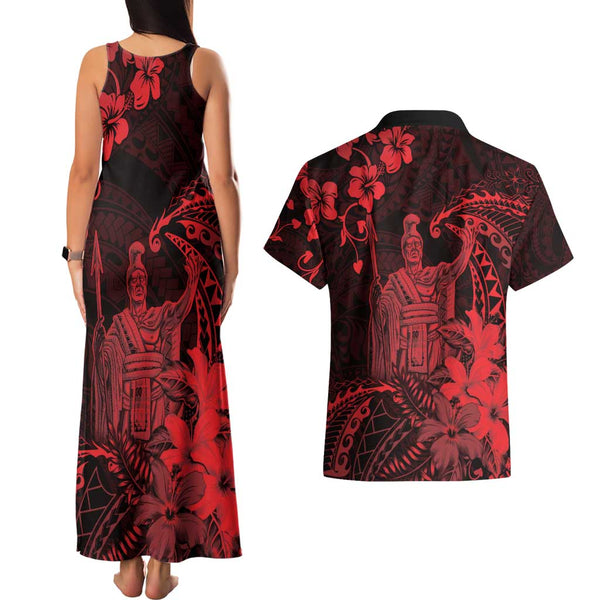 Hawaii Off Shoulder Long Dress Polynesia King Kamehameha Kanaka Maoli Red