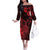 Hawaii King Kamehameha Day Family Matching Off The Shoulder Long Sleeve Dress and Hawaiian Shirt Polynesian Pattern Mix Hibiscus Red