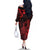 Hawaii King Kamehameha Day Family Matching Off The Shoulder Long Sleeve Dress and Hawaiian Shirt Polynesian Pattern Mix Hibiscus Red