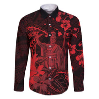 Hawaii King Kamehameha Day Family Matching Puletasi and Hawaiian Shirt Polynesian Pattern Mix Hibiscus Red