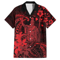 Hawaii King Kamehameha Day Family Matching Short Sleeve Bodycon Dress and Hawaiian Shirt Polynesian Pattern Mix Hibiscus Red