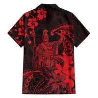 Hawaii King Kamehameha Day Family Matching Short Sleeve Bodycon Dress and Hawaiian Shirt Polynesian Pattern Mix Hibiscus Red