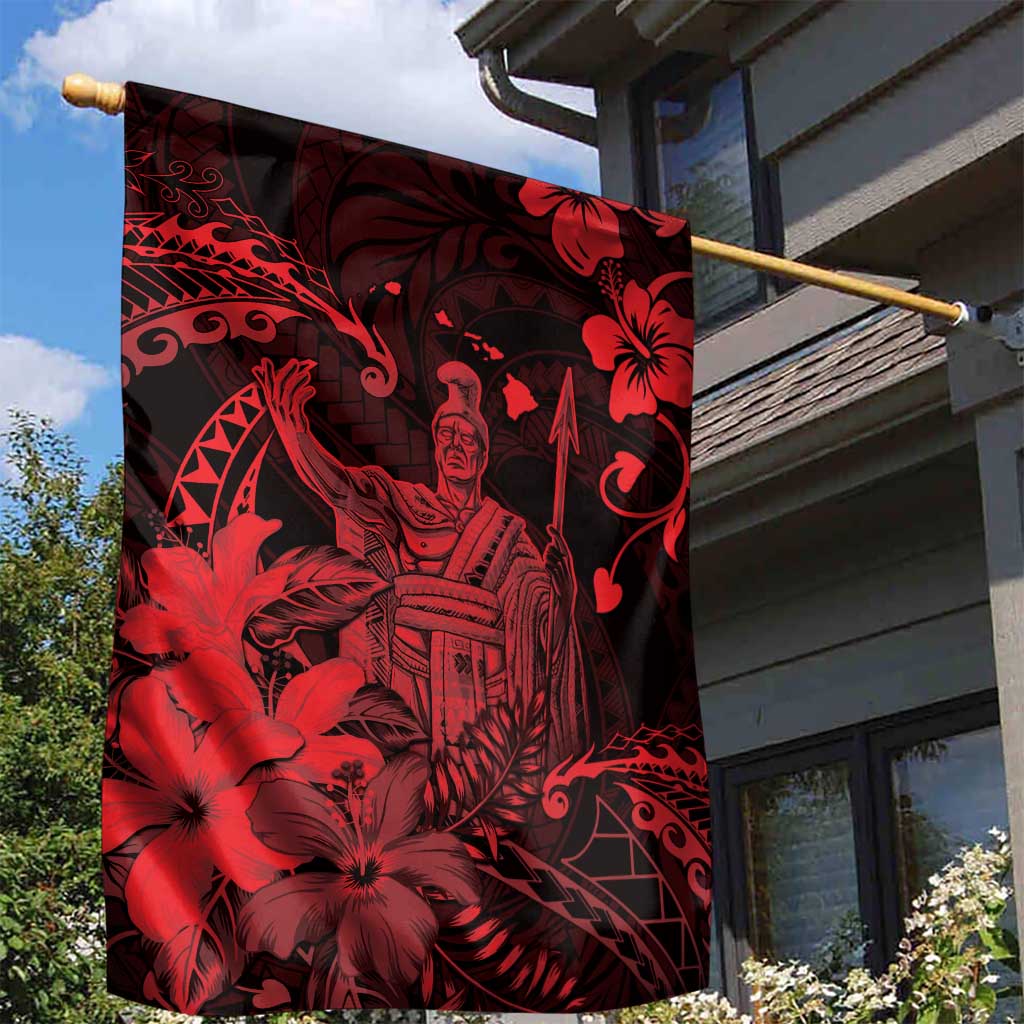 Hawaii King Kamehameha Day Garden Flag Polynesian Pattern Mix Hibiscus Red