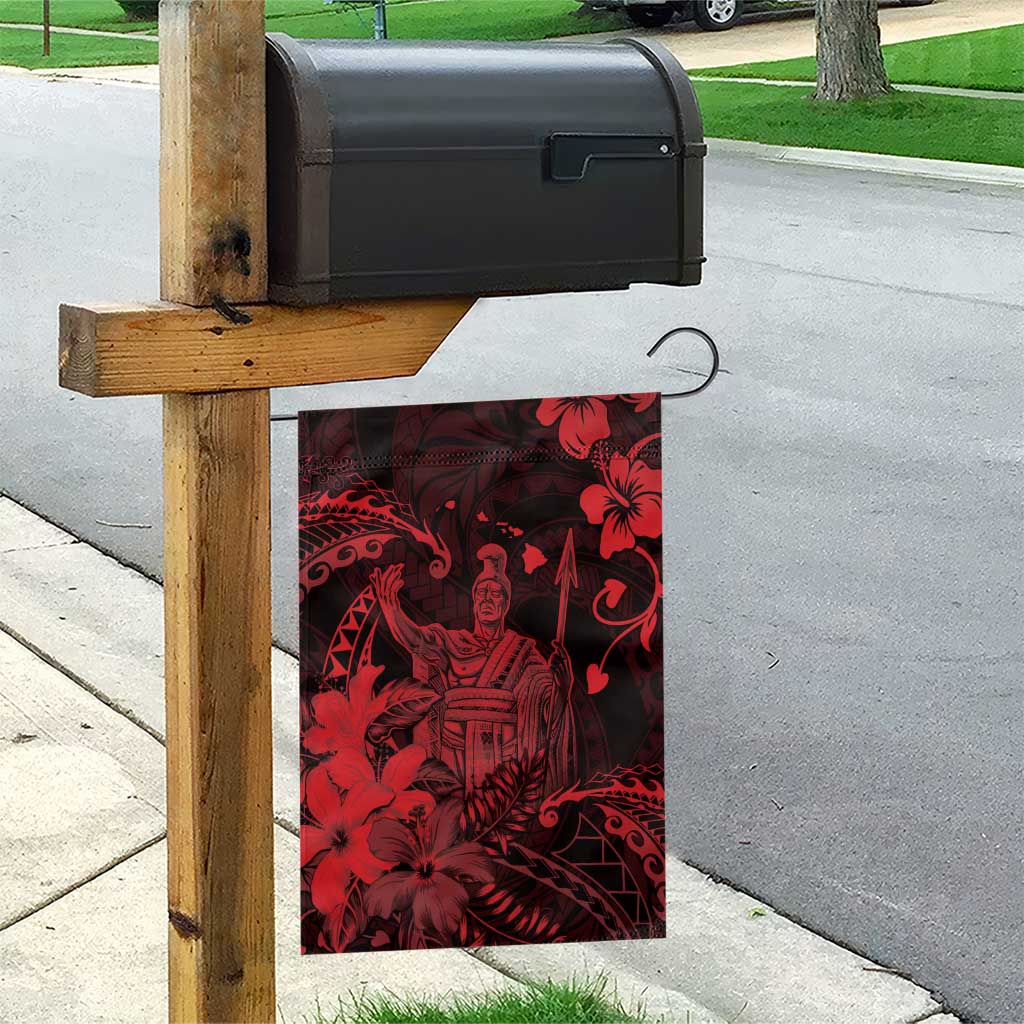 Hawaii King Kamehameha Day Garden Flag Polynesian Pattern Mix Hibiscus Red