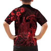 Hawaii King Kamehameha Day Hawaiian Shirt Polynesian Pattern Mix Hibiscus Red