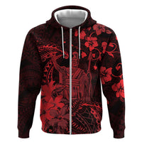 Hawaii King Kamehameha Day Hoodie Polynesian Pattern Mix Hibiscus Red