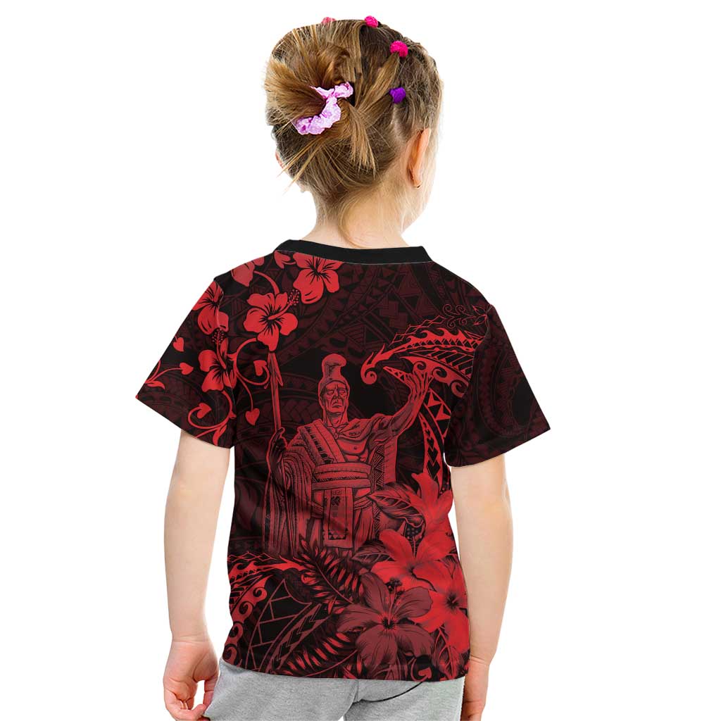 Hawaii King Kamehameha Day Kid T Shirt Polynesian Pattern Mix Hibiscus Red