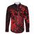 Hawaii King Kamehameha Day Long Sleeve Button Shirt Polynesian Pattern Mix Hibiscus Red