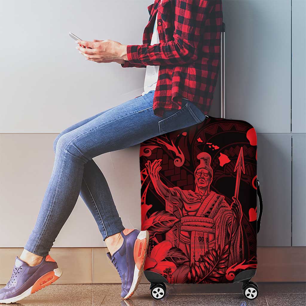 Hawaii King Kamehameha Day Luggage Cover Polynesian Pattern Mix Hibiscus Red