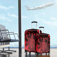 Hawaii King Kamehameha Day Luggage Cover Polynesian Pattern Mix Hibiscus Red