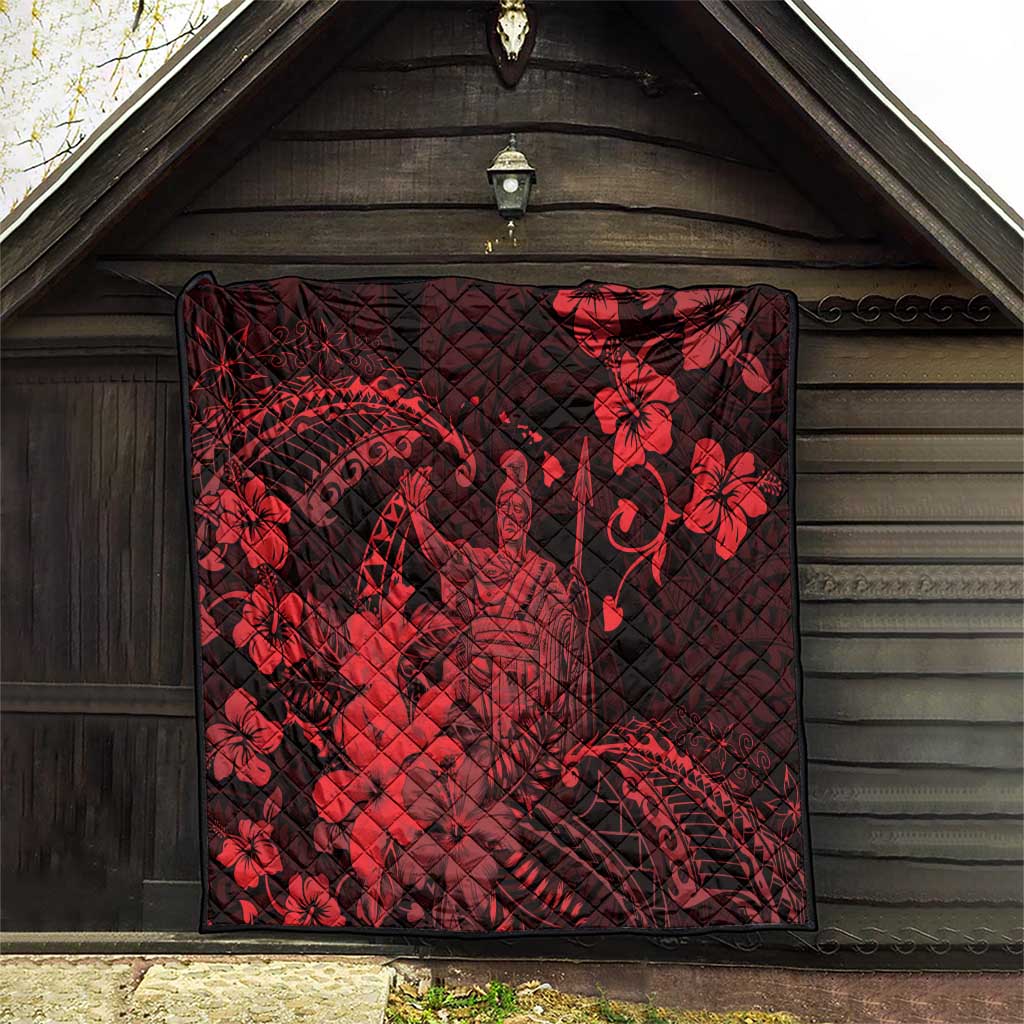 Hawaii King Kamehameha Day Quilt Polynesian Pattern Mix Hibiscus Red