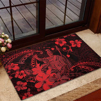 Hawaii King Kamehameha Day Rubber Doormat Polynesian Pattern Mix Hibiscus Red