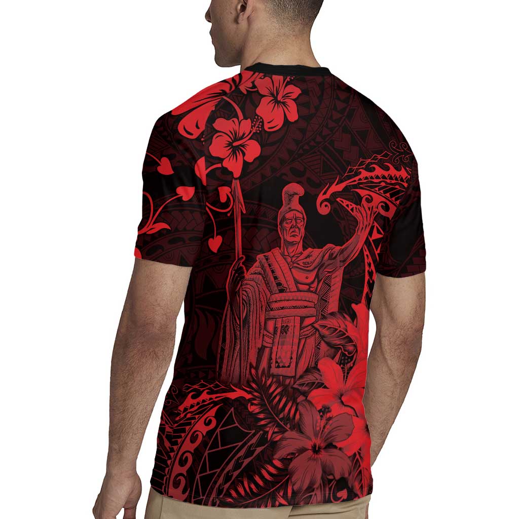 Hawaii King Kamehameha Day Rugby Jersey Polynesian Pattern Mix Hibiscus Red