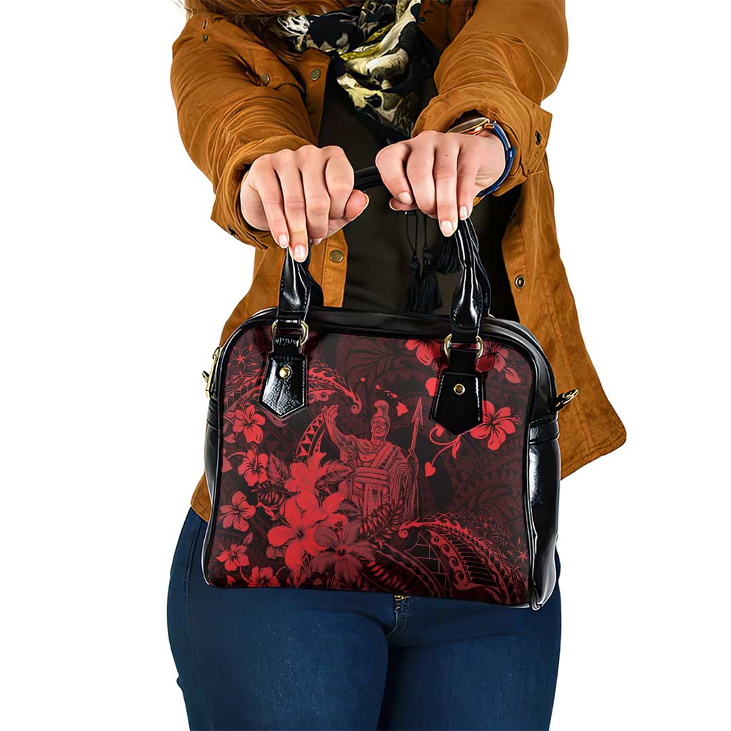 Hawaii King Kamehameha Day Shoulder Handbag Polynesian Pattern Mix Hibiscus Red