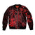 Hawaii King Kamehameha Day Sleeve Zip Bomber Jacket Polynesian Pattern Mix Hibiscus Red
